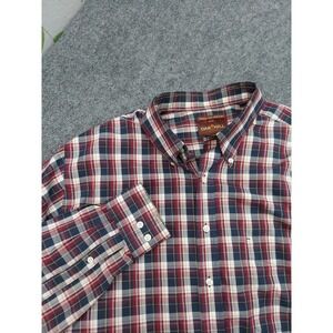 Oak Hill Shirt Mens 1XLT Blue Red Plaid Wrinkle Free Cool Dry Long Sleeve Button